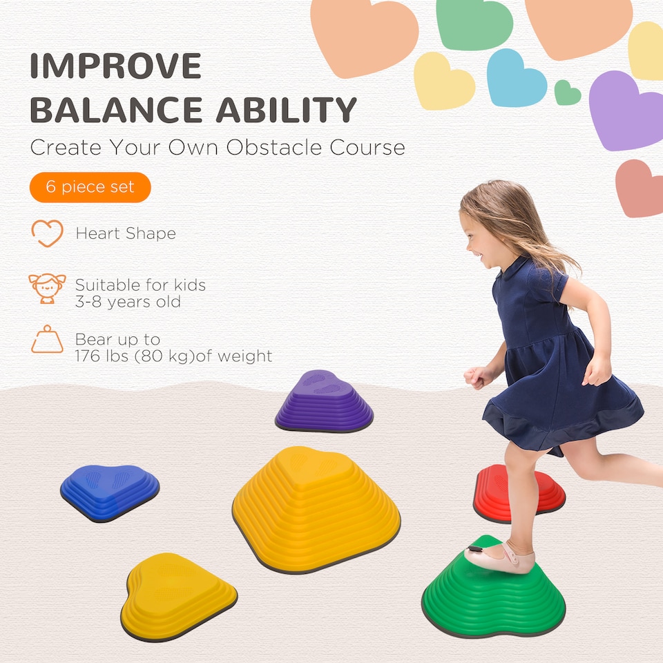 image 1 of AIYAPLAY 6-Piece Kids Stepping Stones, Non-Slip Stackable Balance Stones