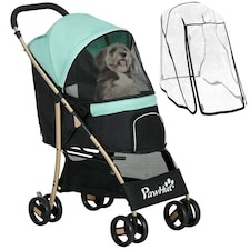 PawHut Pet Stroller for XS and S Dogs w/ Rain Cover - Green