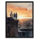 image 1 of Rooftop Romance Watercolour Orange Couple Black Framed Wall Art Print A4