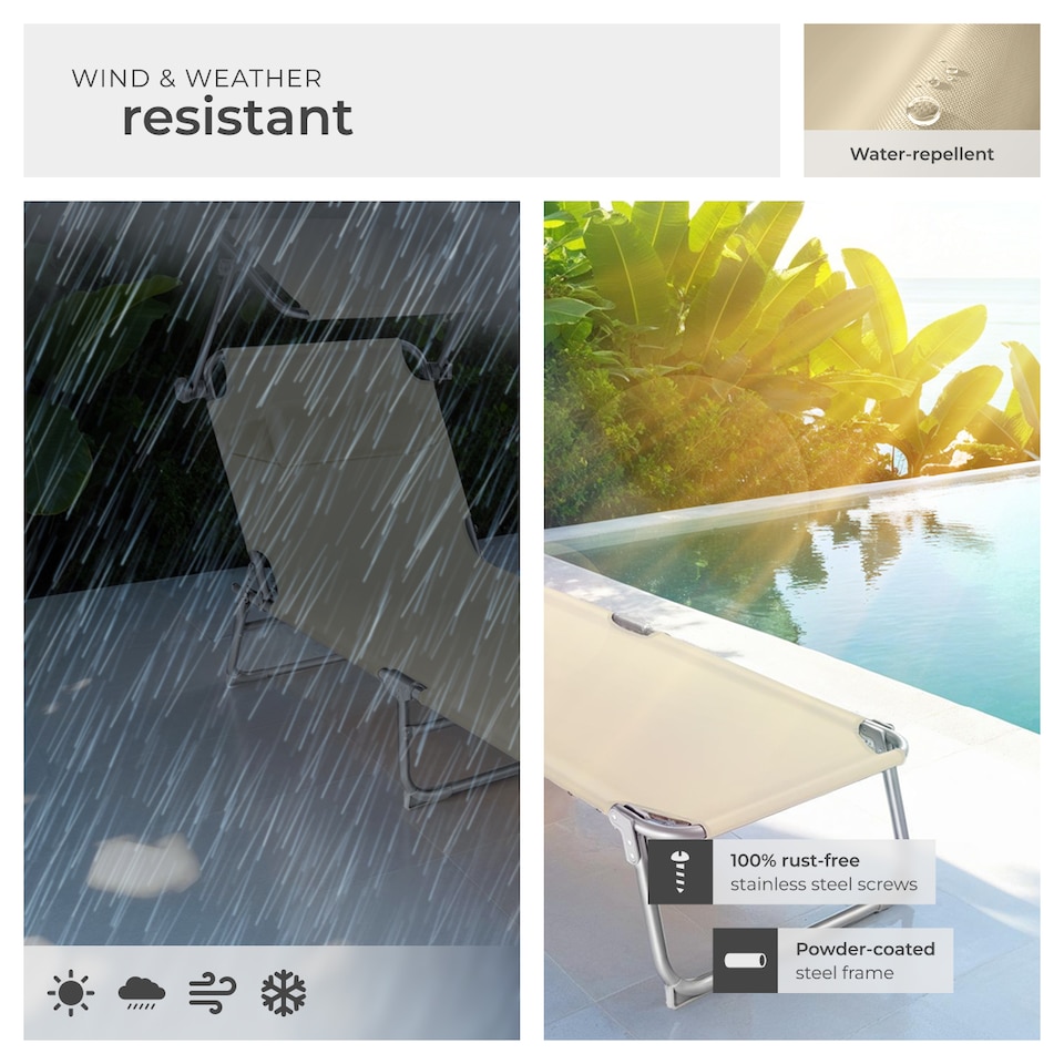 image 1 of Sun Lounger - foldable, adjustable sunroof, 4-step backrest, head cushion | Cream | beige | 1