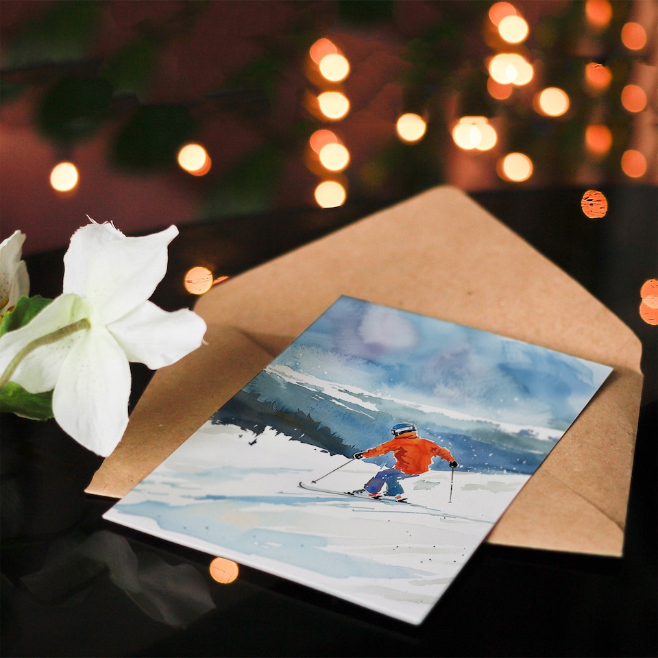 image 1 of Winter Sport Snow Ski Skiing Alps Watercolour Birthday Card