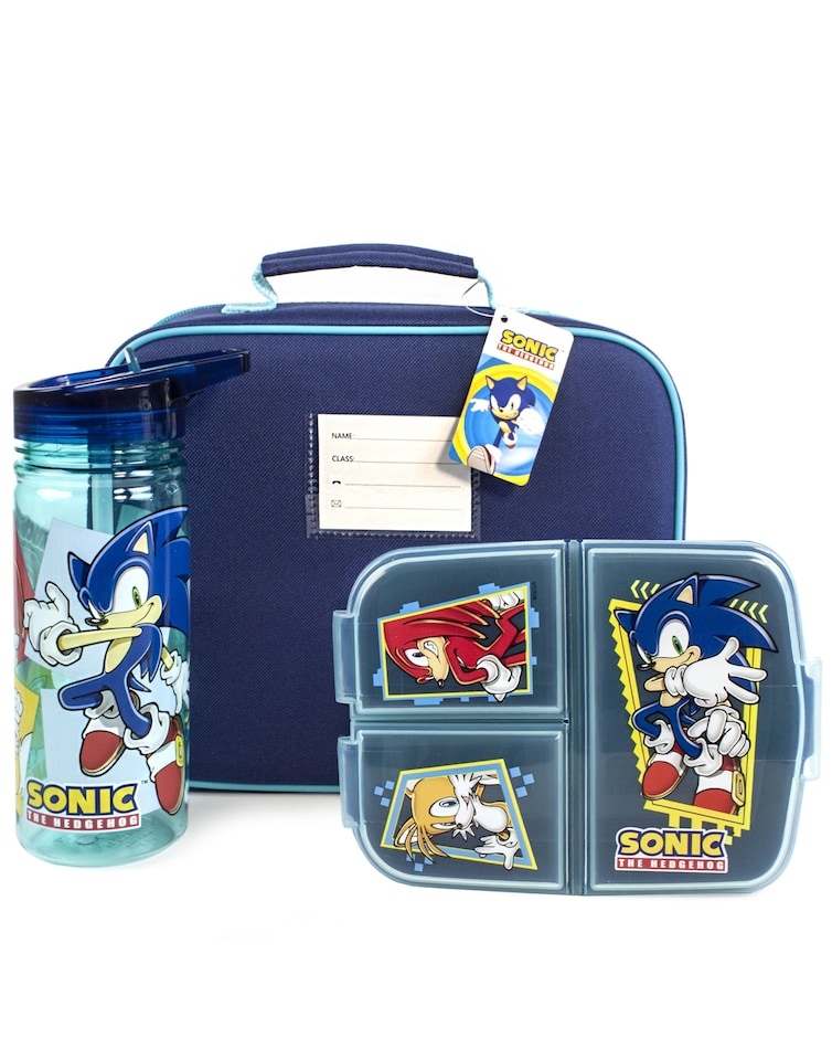image 1 of Sonic The Hedgehog Lunch Box Set for Kids | Children School Food Bag BPA Free Water Bottle 580ML & Snack Pot | Knuckles Tails Amy Rose Characters