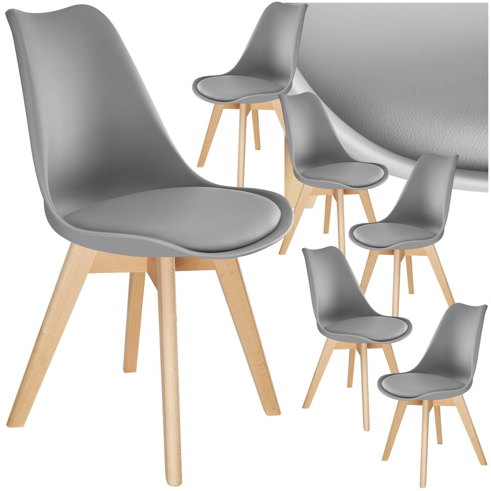 image 1 of Dining Chairs Frederikke - padded, ergonomic shape, wooden legs - Set of 6 Grey