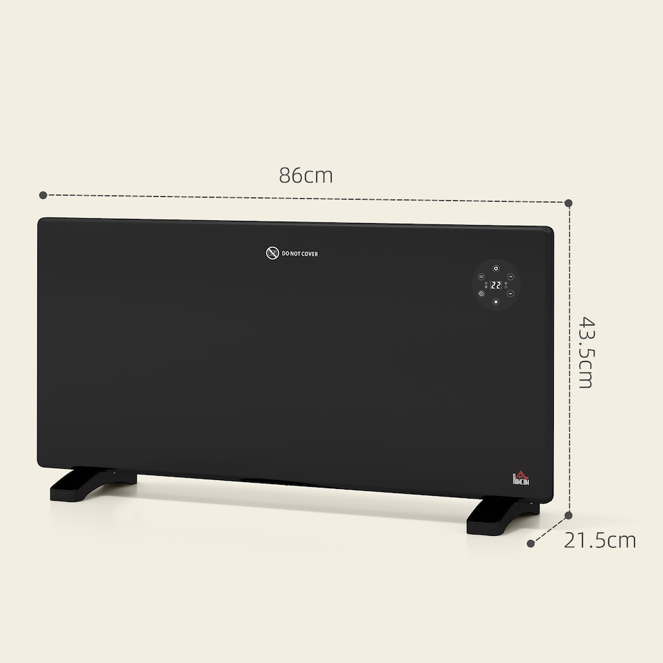 image 1 of HOMCOM 2000W Electric Panel Heater, Freestanding or Wall Mounted, Convector Heater with LED Display, Open Window Detection, Timer, Overheat Protection, Remote Control, Black