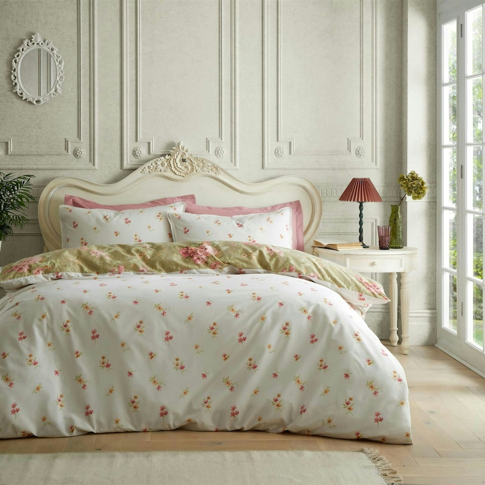 image 1 of Bridgerton Penelope Floral Green Duvet Cover Set Green | Super King