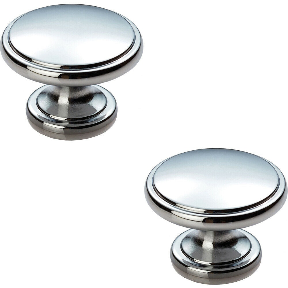 Loops 2x Ring Domed Cupboard Door Knob 38.5mm Diameter Polished Chrome Cabinet Handle