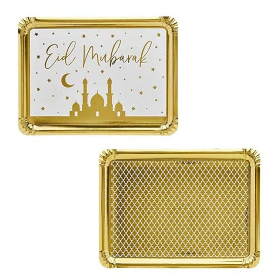 Gold Foil Eid Paper Serving Trays 39cm - Pack of 2