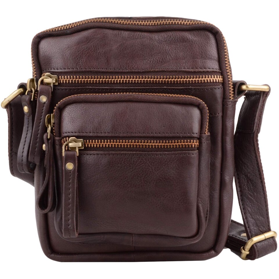 image 1 of London Leathergoods Mens Soft Genuine Leather Travel / Holiday Shoulder / Cross Body Bag | Brown | Dark Brown