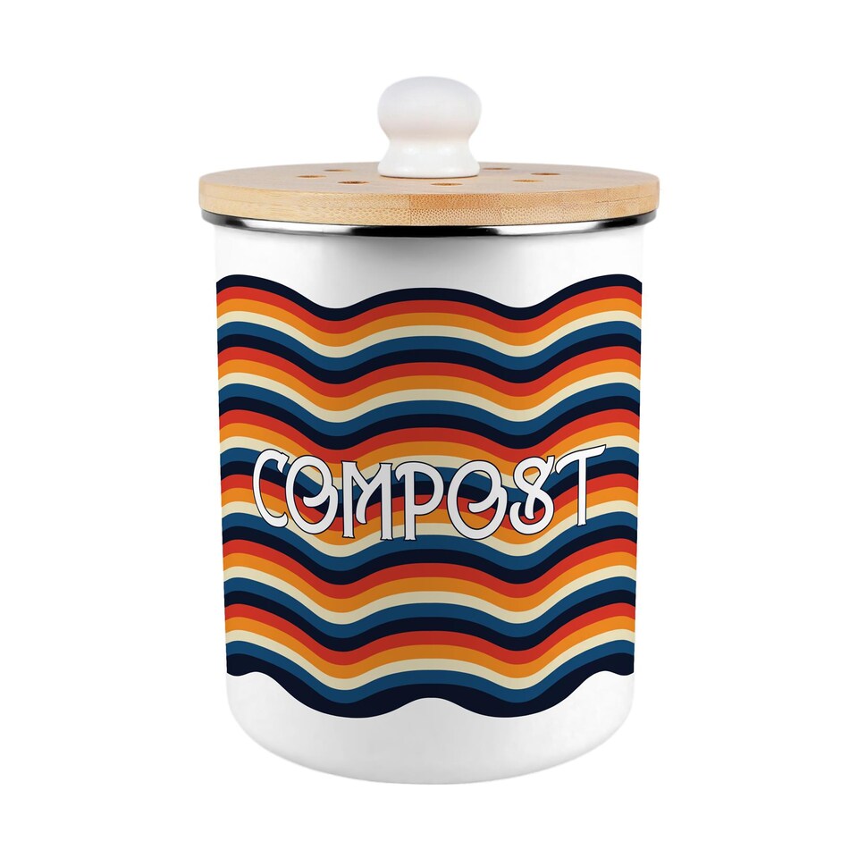 image 1 of Retro Waves Compost Caddy - Metal 2L Decorative Kitchen Food Waste Bin