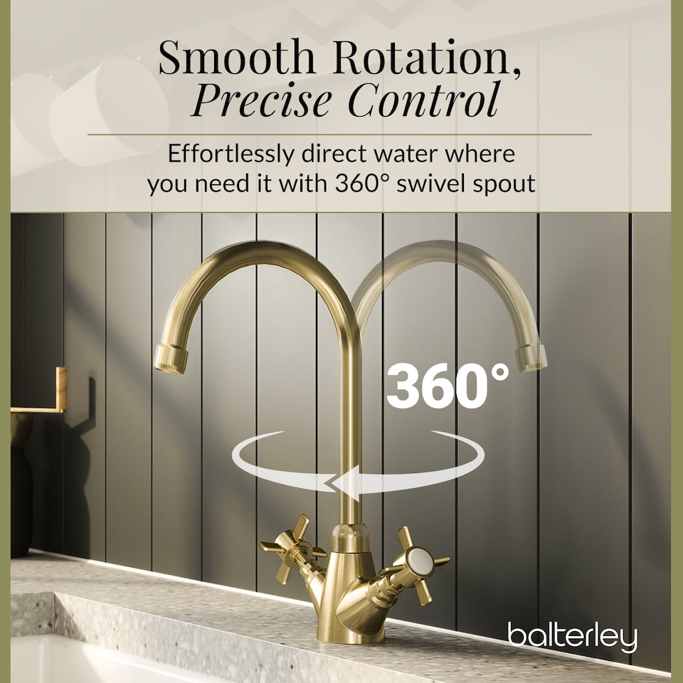 image 1 of Balterley Traditional Mono Mixer Kitchen Tap with Crosshead Handles | Copper | Brushed Brass | 1