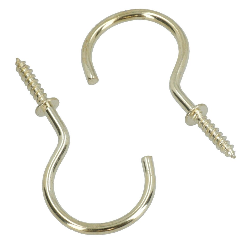 image 1 of 50mm Cup Hook Screws Picture Curtain Hangers Fasteners Brass Coated 20pc