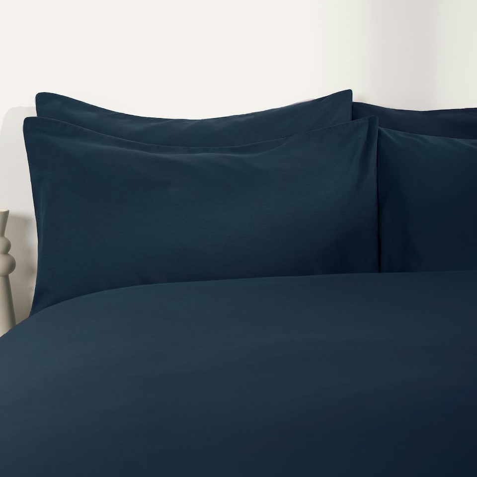 image 1 of OHS Soft Plain Microfibre Duvet Cover and Pillowcase Set, Single - Navy Blue