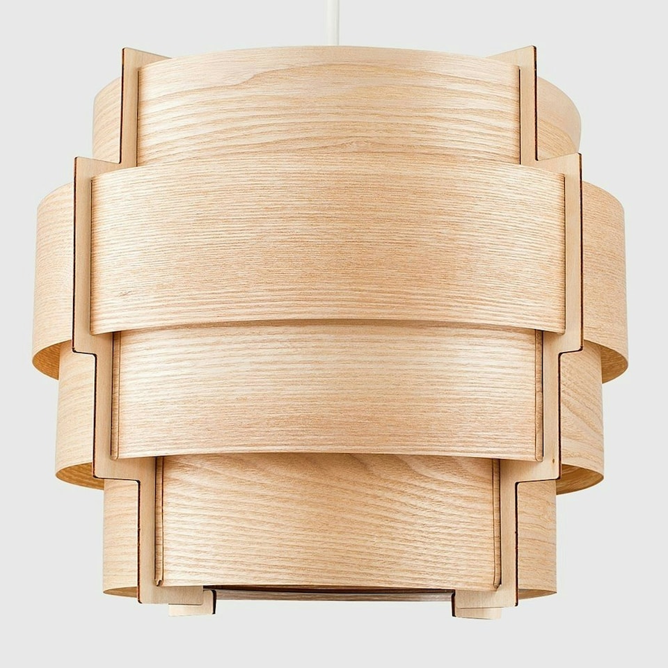 image 1 of ValueLights Persia Brown Modern Wood Veneer Stepped Drum Ceiling Pendant Light Shades