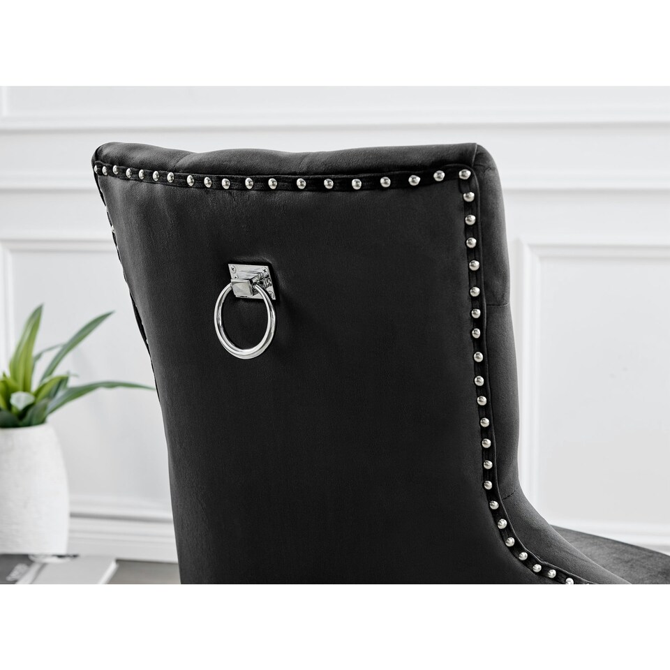 image 1 of Furniturebox 2x Belgravia Black Velvet Knockerback Dining Chairs Black Leg