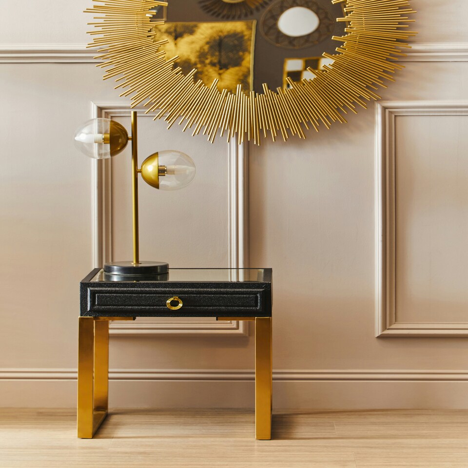 image 1 of Interiors by Premier 1 Drawer Faux Shagreen Side Table Black