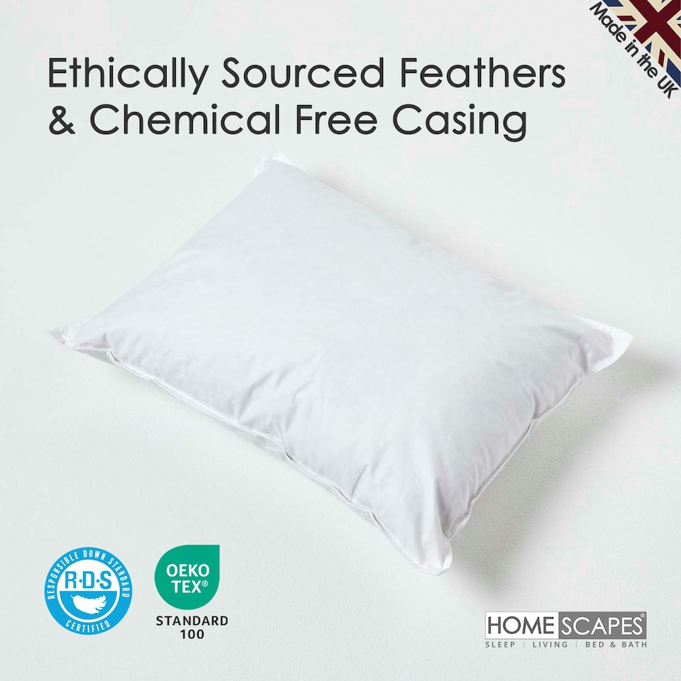 image 1 of Homescapes Luxury Duck Feather Cushion Pad Insert Inner 40 x 30 cm (16 x 12") White