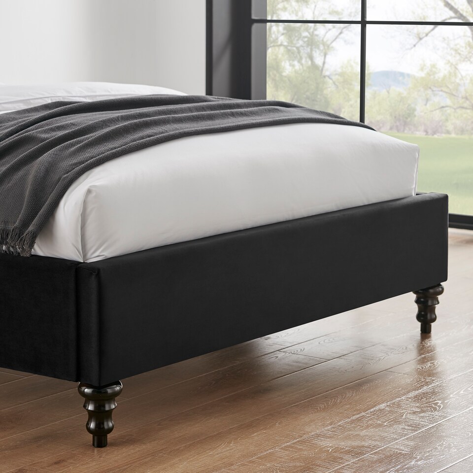 image 1 of 4ft6 Double Fabric upholstered, Black,buttoned back,curved bed frame,bedstead