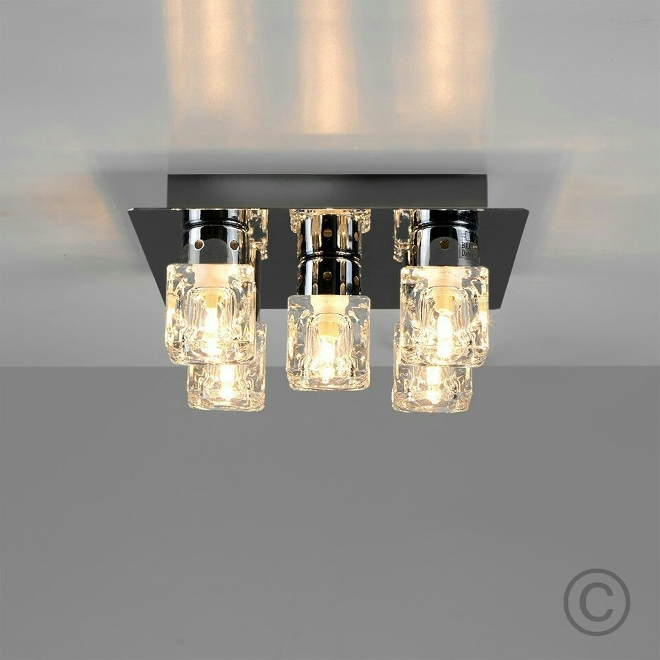 image 1 of ValueLights Modern Black Chrome Ice Cube 5 Way Flush Ceiling Spotlight