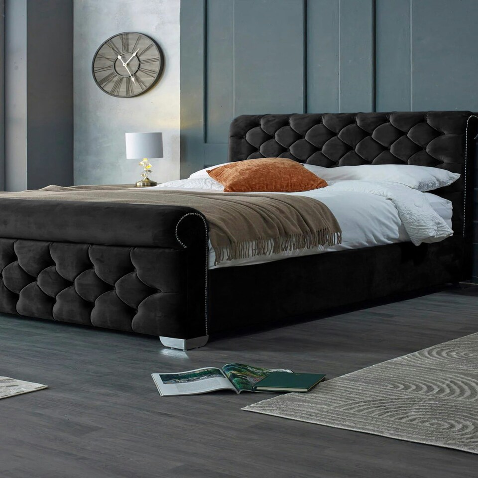image 1 of Veneta Plush Black Super King Bed Frame - Black