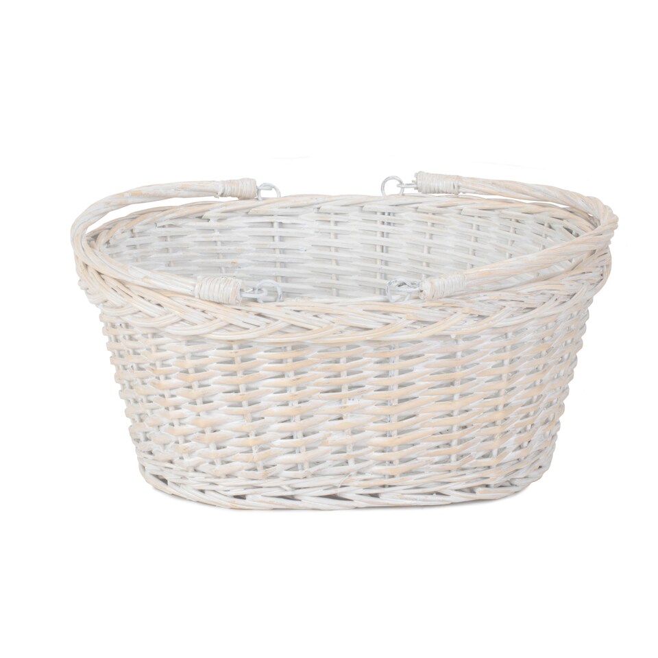 image 1 of Medium White Swing Handle Wicker Shopping Basket | White | White | M