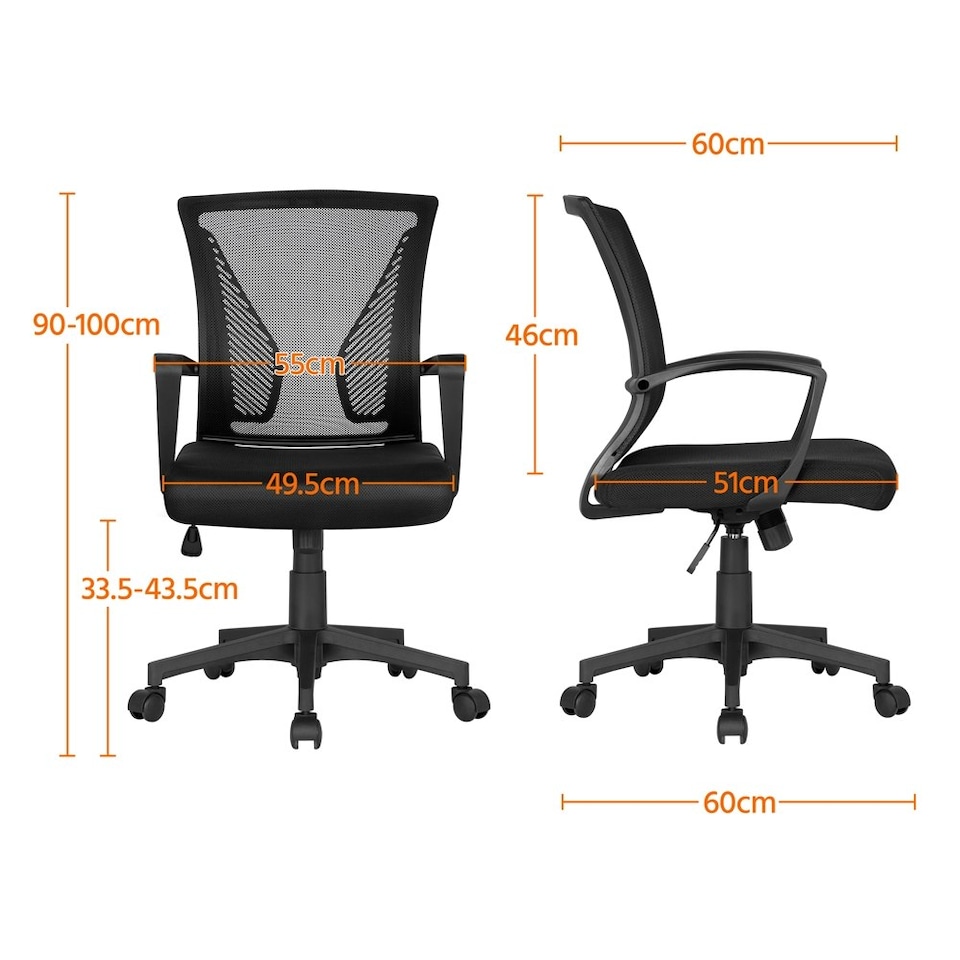 image 1 of Yaheetech Set of 2 Ergonomic Mesh Office Chair Mid-Back Black | Black