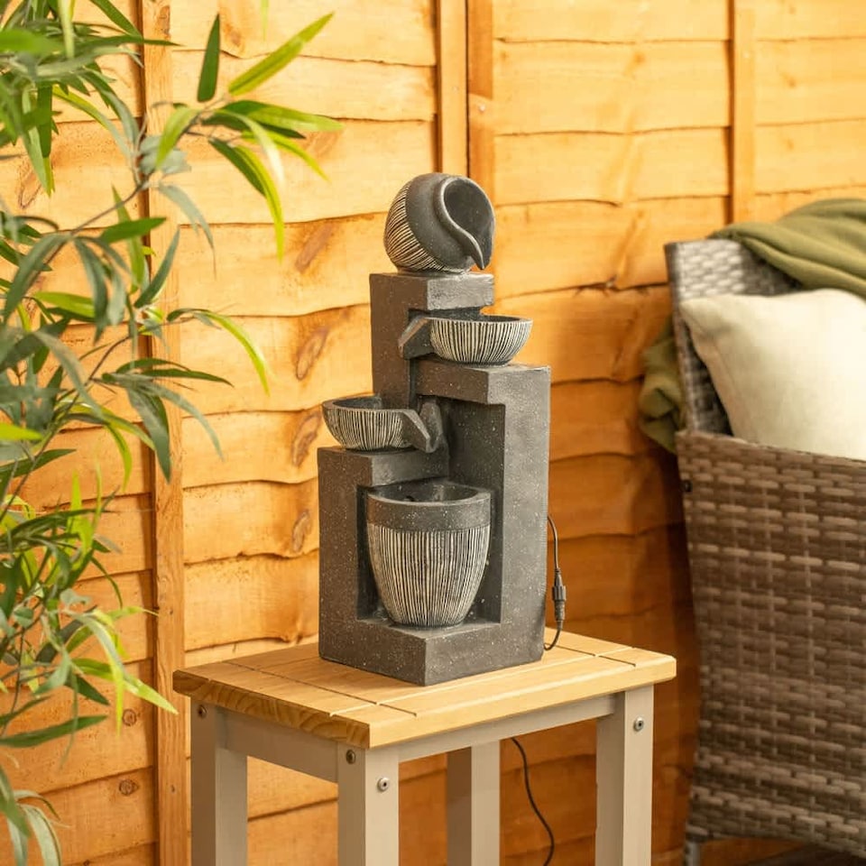 image 1 of ValueLights Solar Powered Stacking Pots Water Feature Outdoor Fountain | Multi