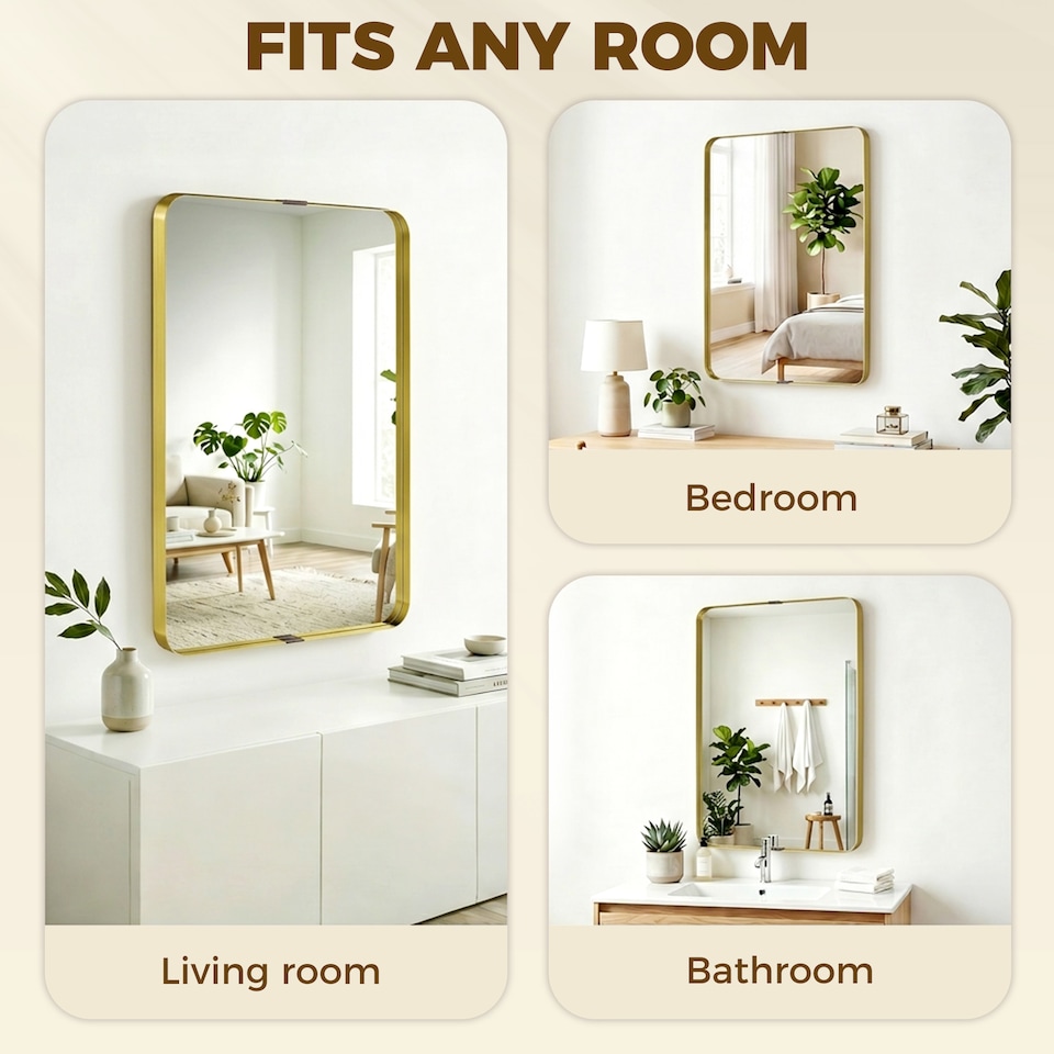 image 1 of HOMCOM Rectangular Wall Mirror, 90 x 60 cm Wall Mounted Bathroom Mirror