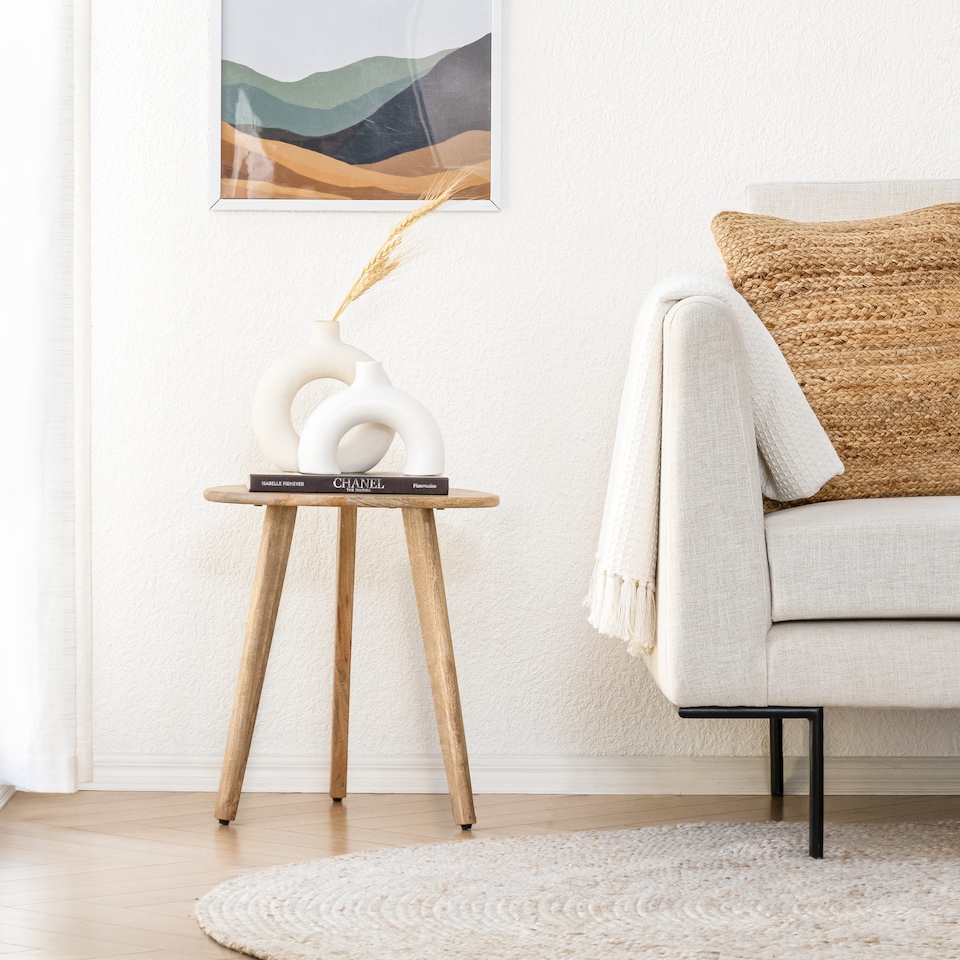 image 1 of MH London Armstrong Triangle Side Table Solid Mango Wood End Table