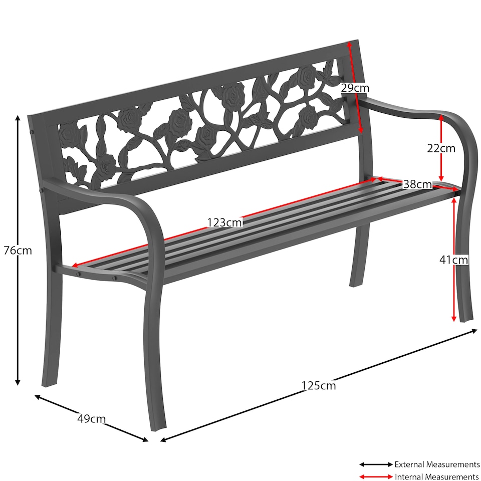 image 1 of Garden Vida 3 Seater Steel Garden Bench Outdoor Patio Seating, Rose