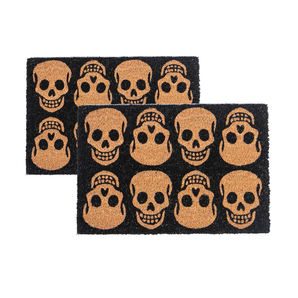image 1 of Nicola Spring Halloween Coir Door Mats - 60 x 40cm - Skulls - Pack of 2