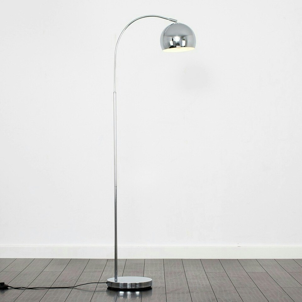 image 1 of ValueLights Curva Polished Silver Floor Lamp with Silver Dome Shade and LED Bulb Silver