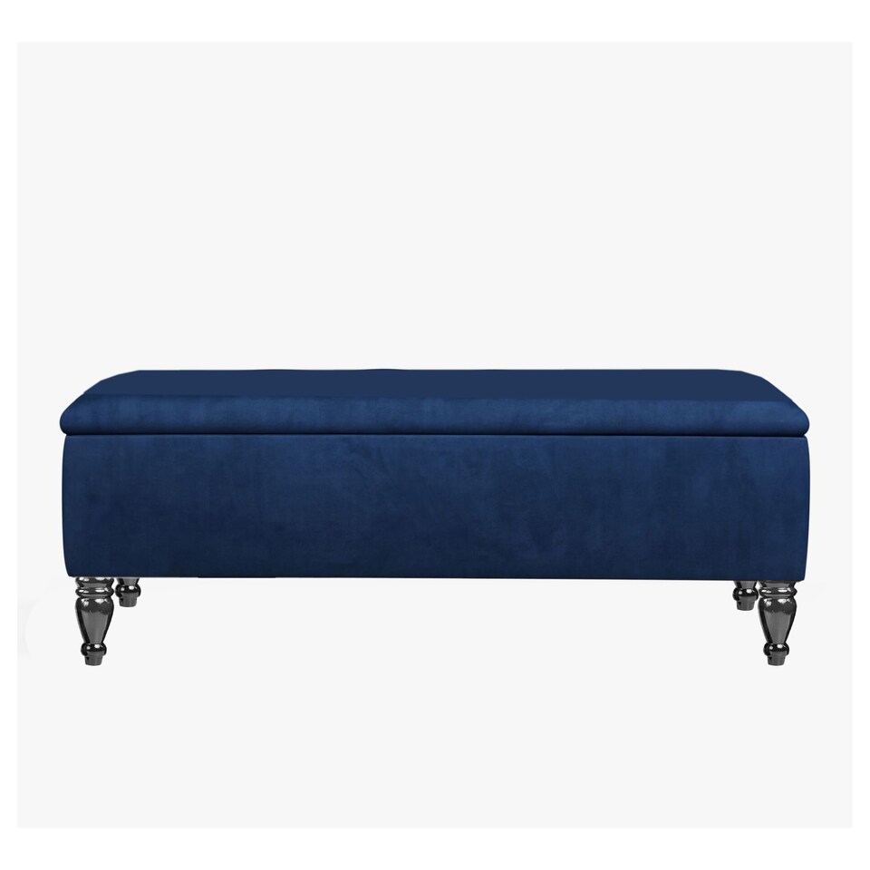 image 1 of Lisbon Plain 137cm Ottoman Storage Bench - Plush Velvet Shoe Bench - Sapphire Blue Upholstery Footstool with Storage