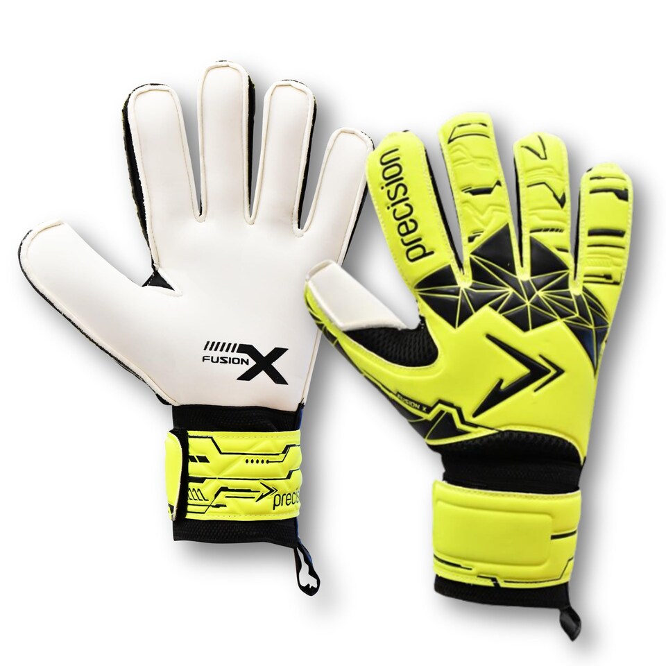 image 1 of Precision Training Fusion X Flat Cut Essential Football Kid's Goalkeeper Gloves, Fluo Yellow, 2