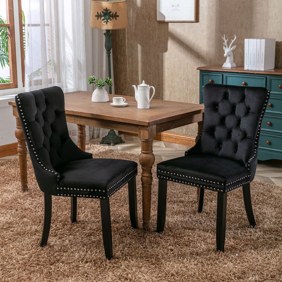 image 1 of Romsey Set of 4 Modern Velvet Dining Chairs with Solid Oak Legs