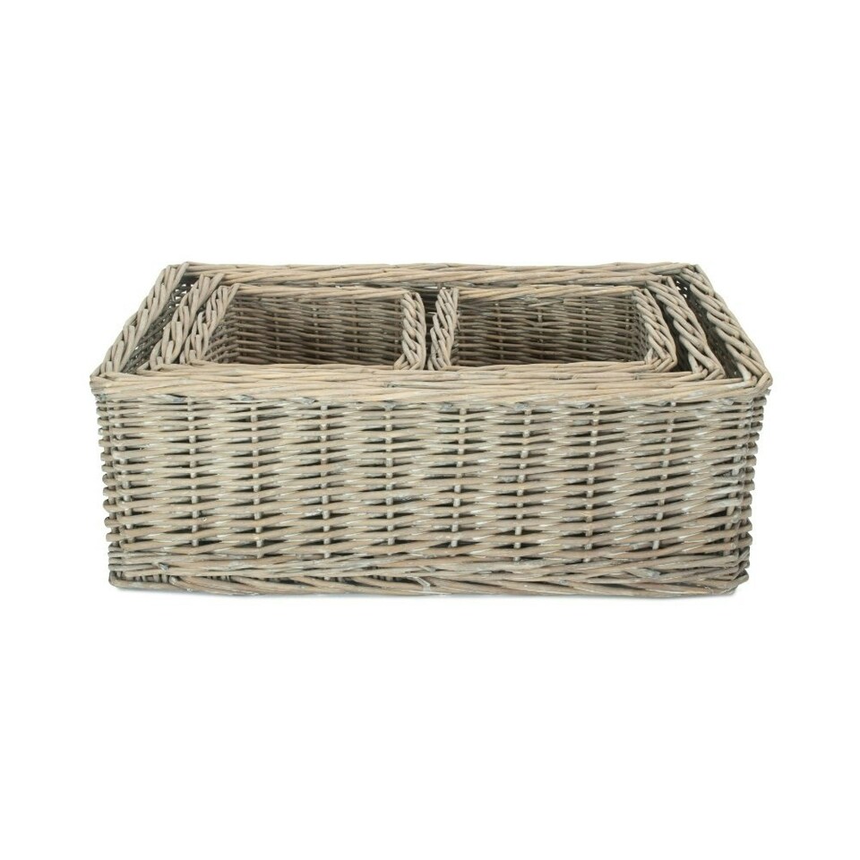 image 1 of Set of 4 Wicker Grey Wash Storage Tray Brown
