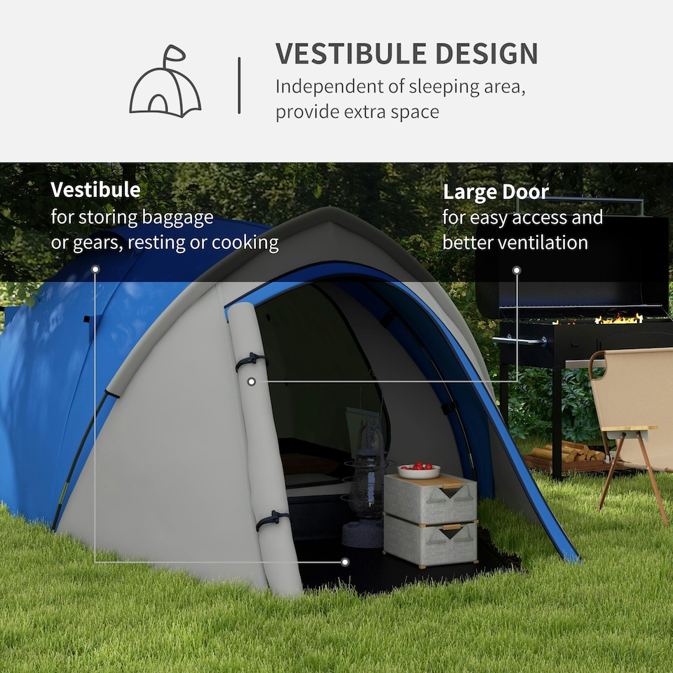 image 1 of Outsunny Compact Camping Tent w/ Vestibule & Mesh Vents for Hiking Green
