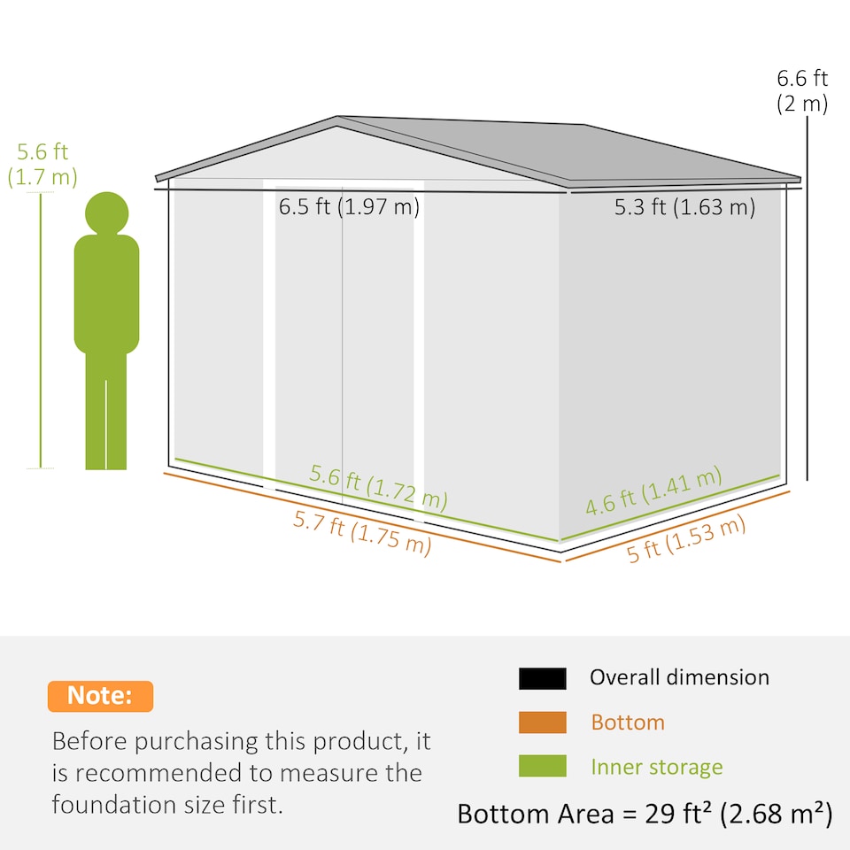 image 1 of Outsunny 6.5 x 5ft Garden Shed, Metal Storage Tool House Gardening Tool Storage with Shutter Vents, Brown and Grey