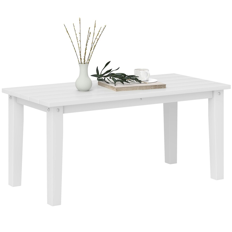 image 1 of Outsunny HDPE Rectangle Garden Coffee Table, Slatted Outdoor Table White | White
