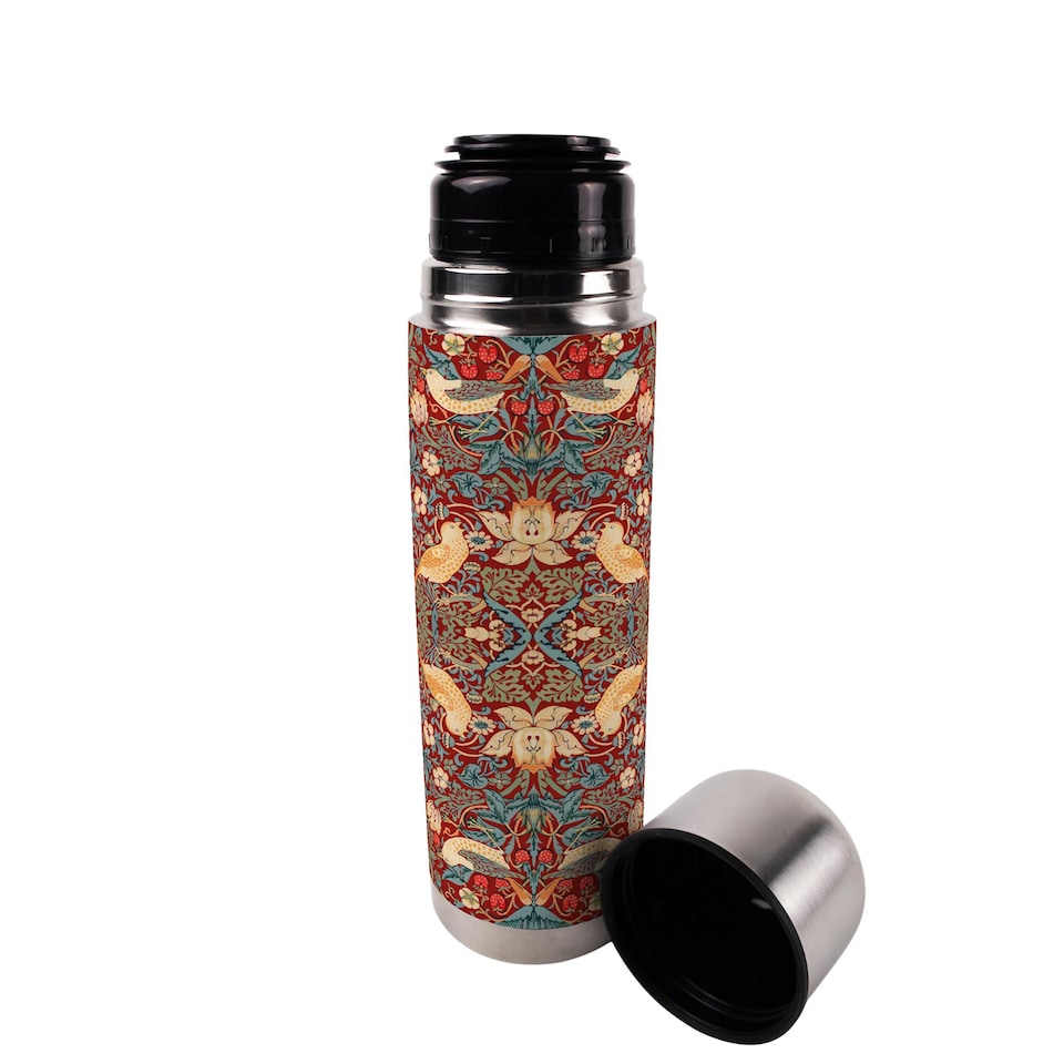 image 1 of Red Strawberry Thief Large Reusable Thermal Flask