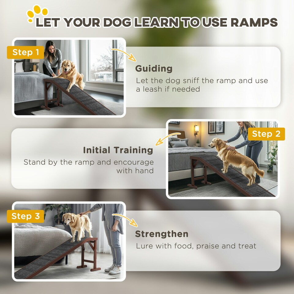 image 1 of PawHut Pet Ramp for Dogs Cats with Non-Slip Carpet for Bed Sofa, Brown