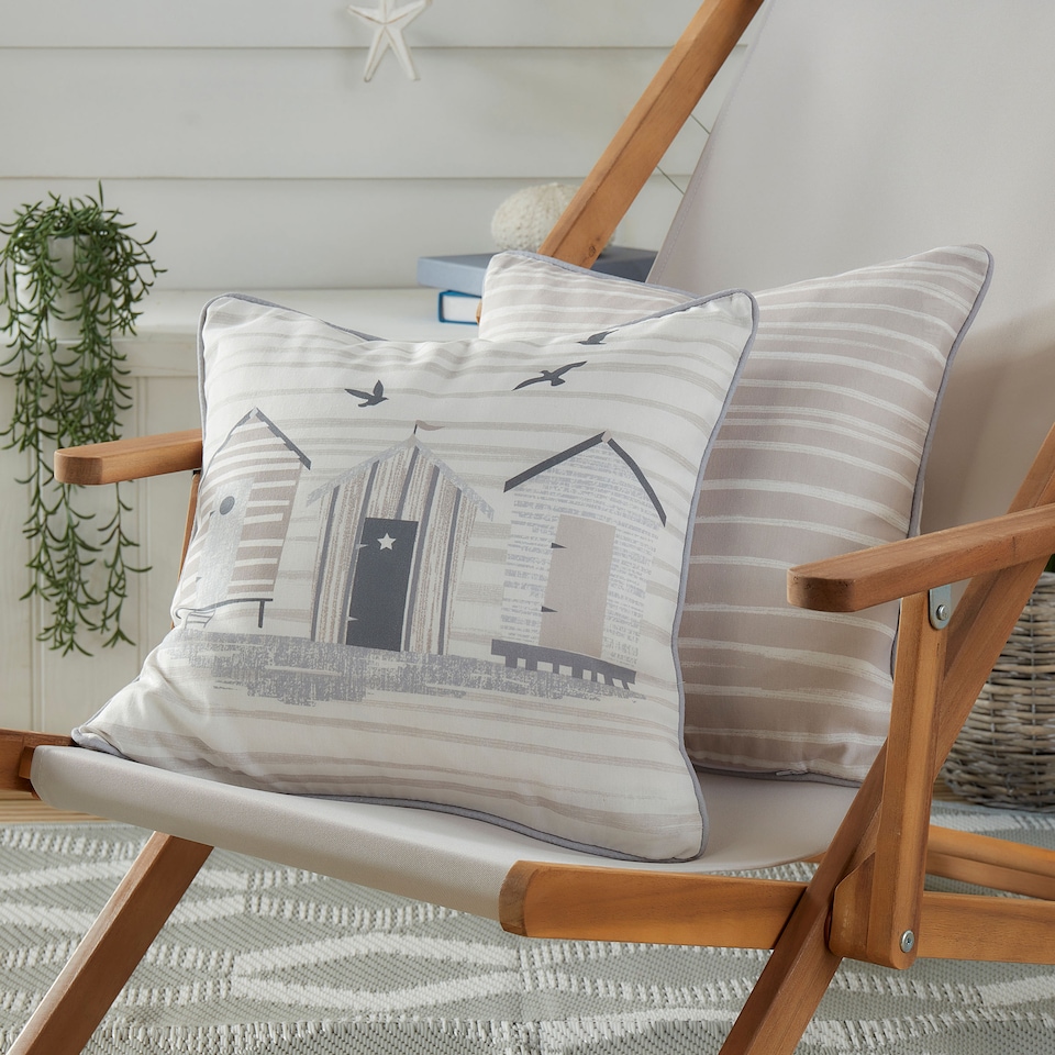 image 1 of Fusion Beach Huts Outdoor Cushion Cover Natural