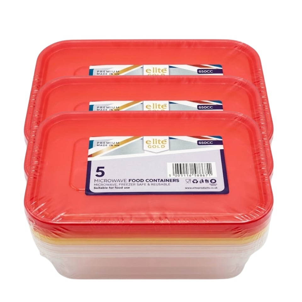 image 1 of Elite 650cc Micro Container & Coloured Lids 5pk - Pack of 6