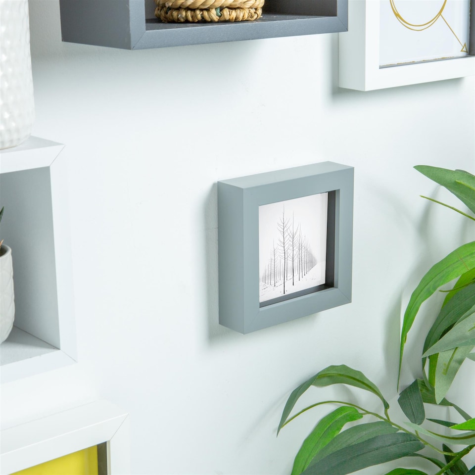 image 1 of Nicola Spring 4 x 4" Photo Frame - Grey - 3D Photo Frame Picture Frame Box Portrait Display Case (12.5 x 12.5cm)