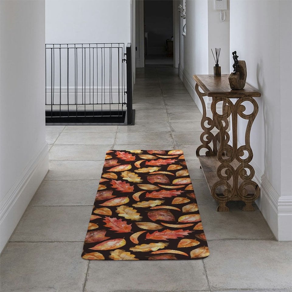 image 1 of Autumn Leaves on Black (Runner Rug) Multi