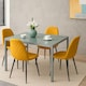 image 4 of Modern Grey Glass Dining Table Set with 4 Mustard Faux Leather Chairs Dining Room Furniture