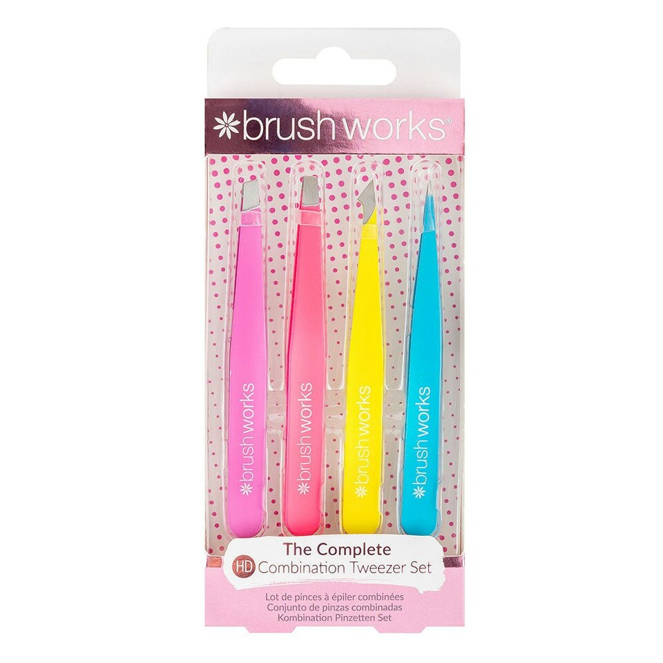 image 1 of Brushworks 4 Piece Combination Tweezer Set - Neon