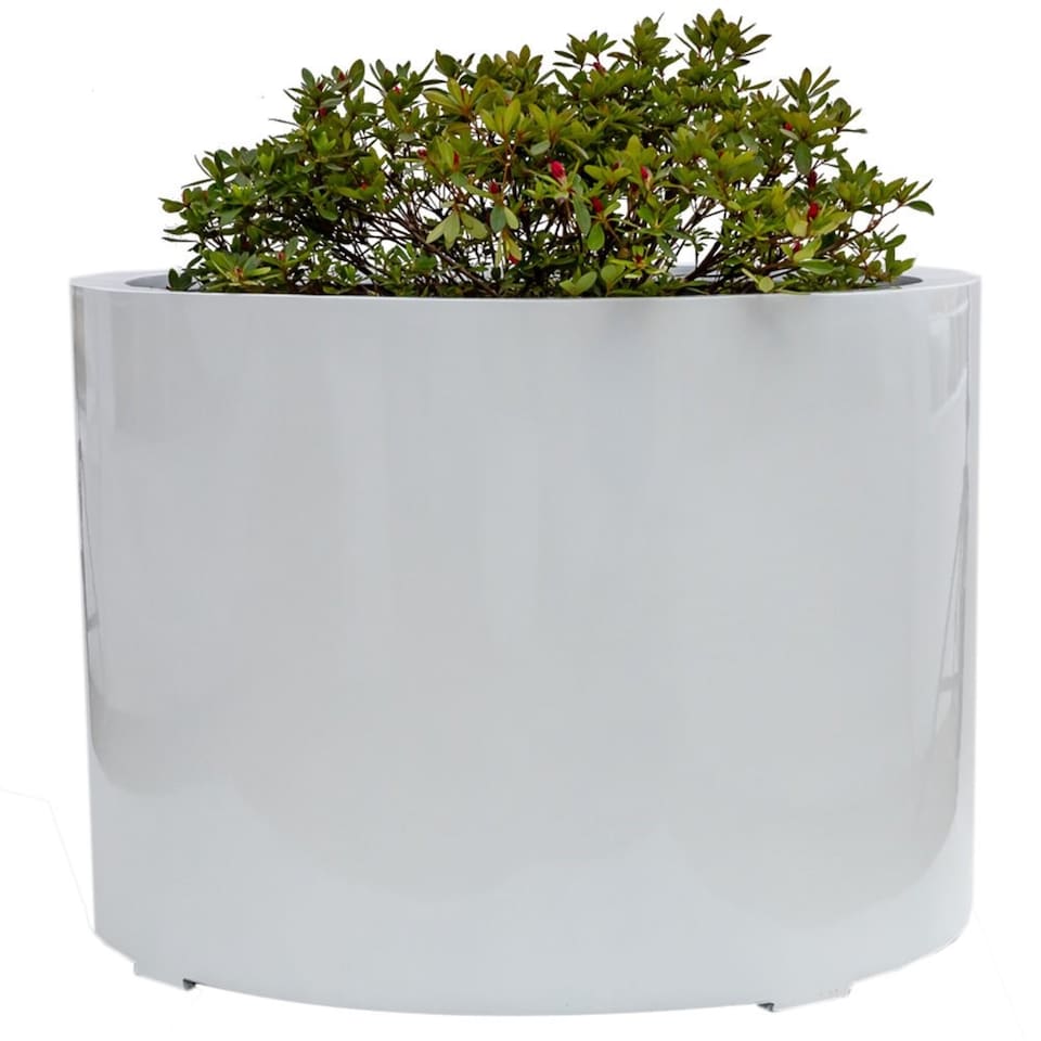 image 1 of Primrose White Stone Polystone Composite Low Cylinder Planter 1m | White | White