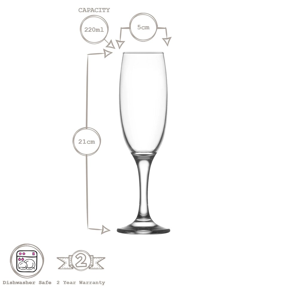 image 1 of LAV Empire Glass Champagne Flutes - 220ml - Pack of 12