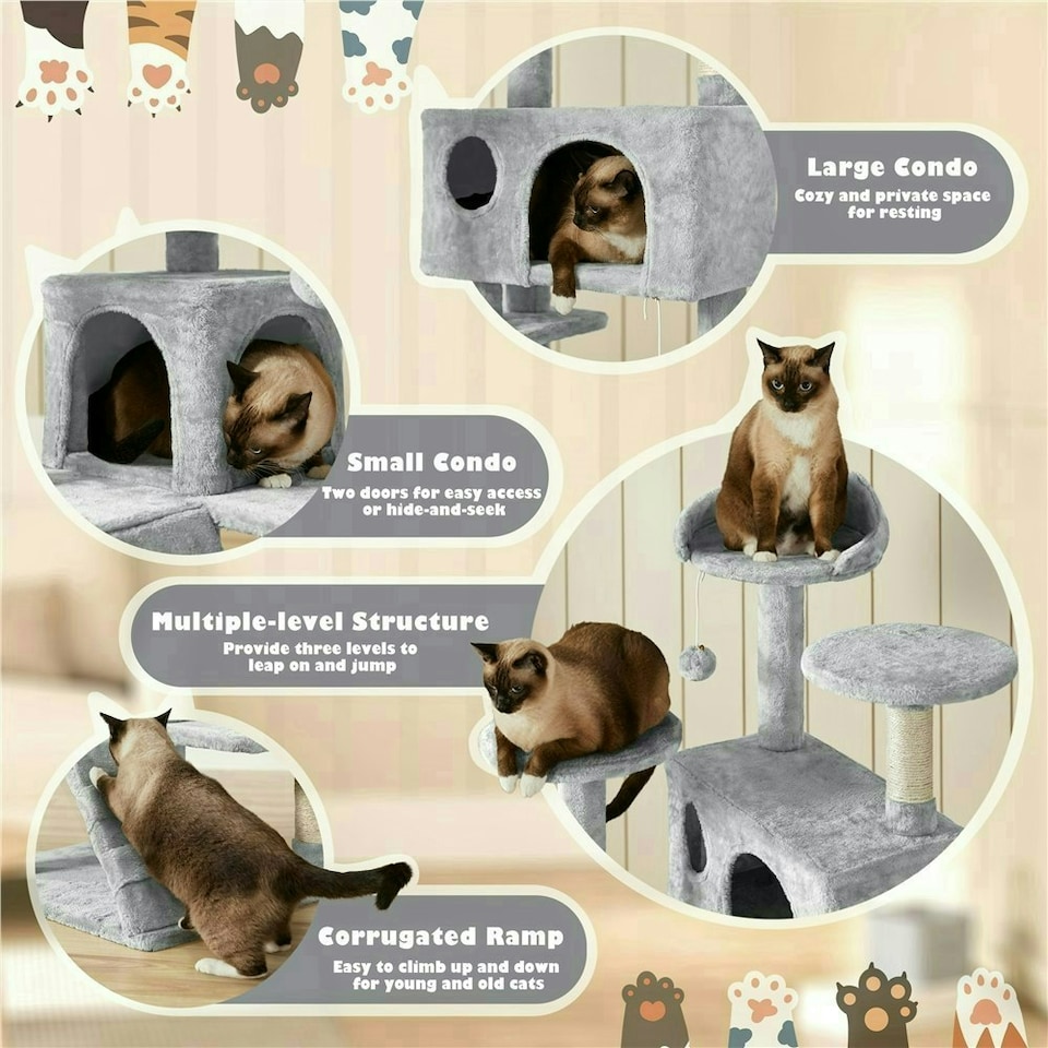 image 1 of Yaheetech 137cm Tall Cat Tree with Scratching Posts Light Grey