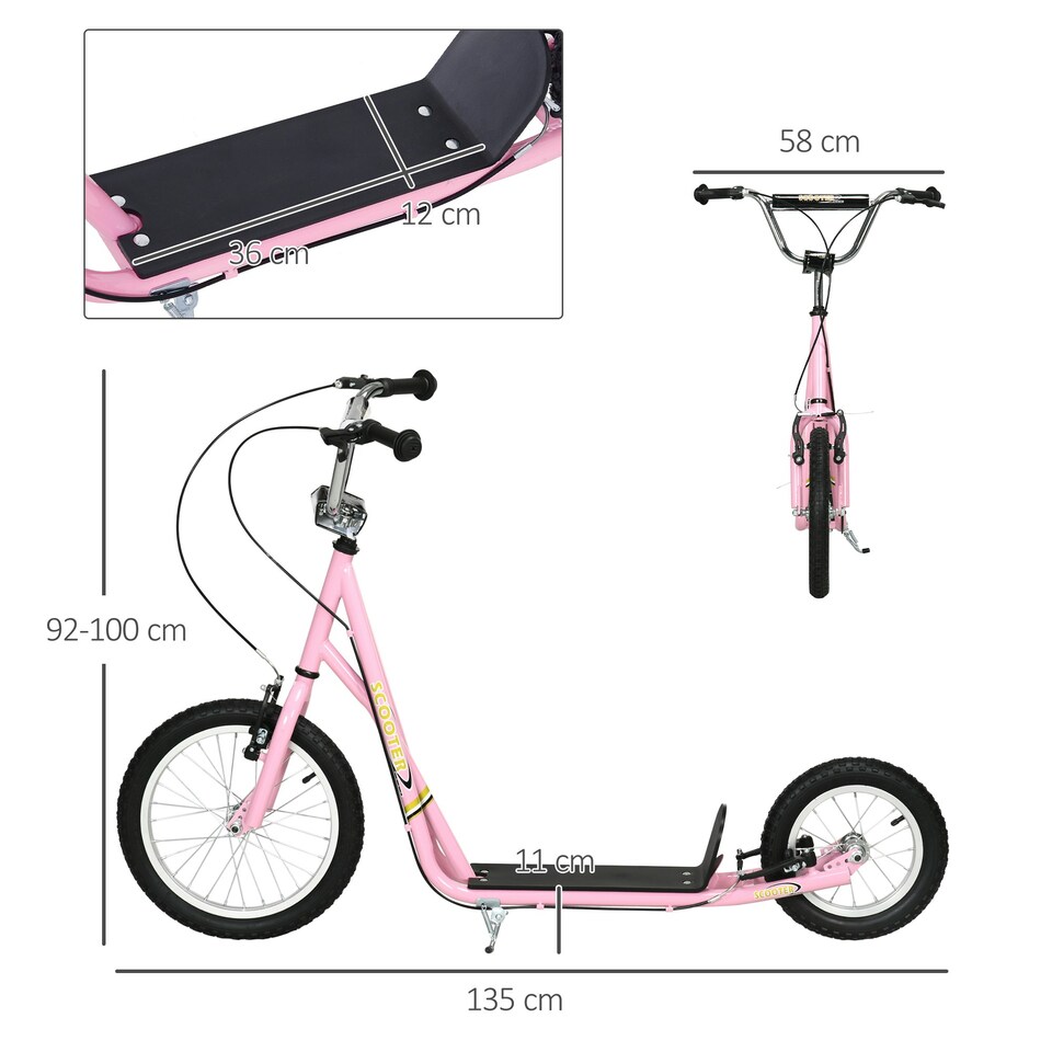 image 1 of HOMCOM Teen Scooter Adjustable Height Dual Brakes Rubber Wheels Kickstand, Pink
